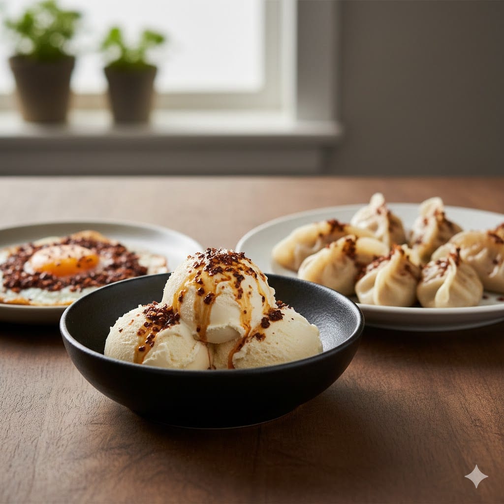 Using homemade chili crisp on eggs, dumplings, and dessert.