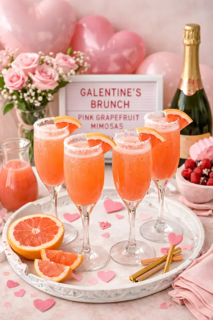 Galentine’s Brunch Idea: Pink Grapefruit Mimosas