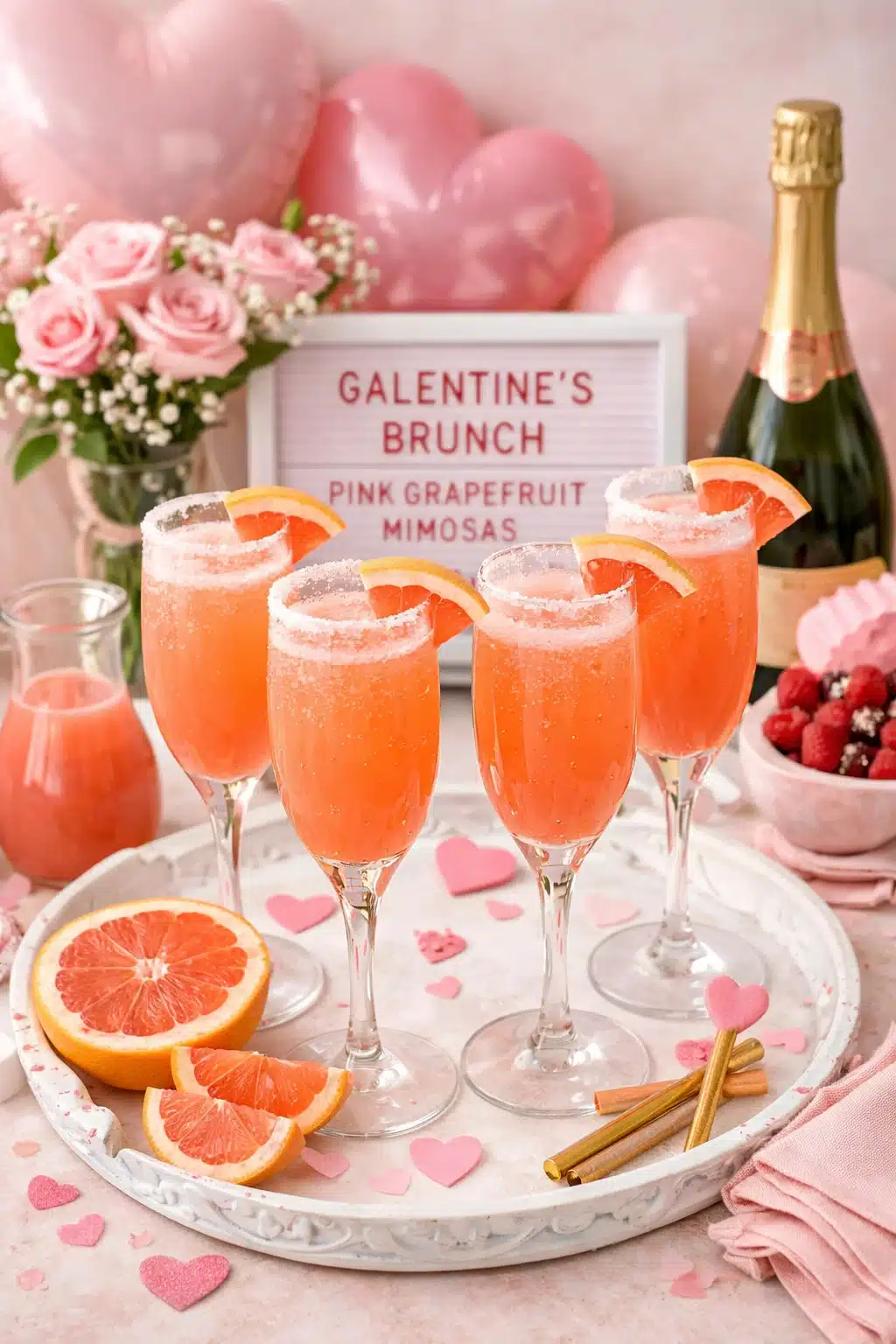 Galentine’s Brunch Idea: Pink Grapefruit Mimosas