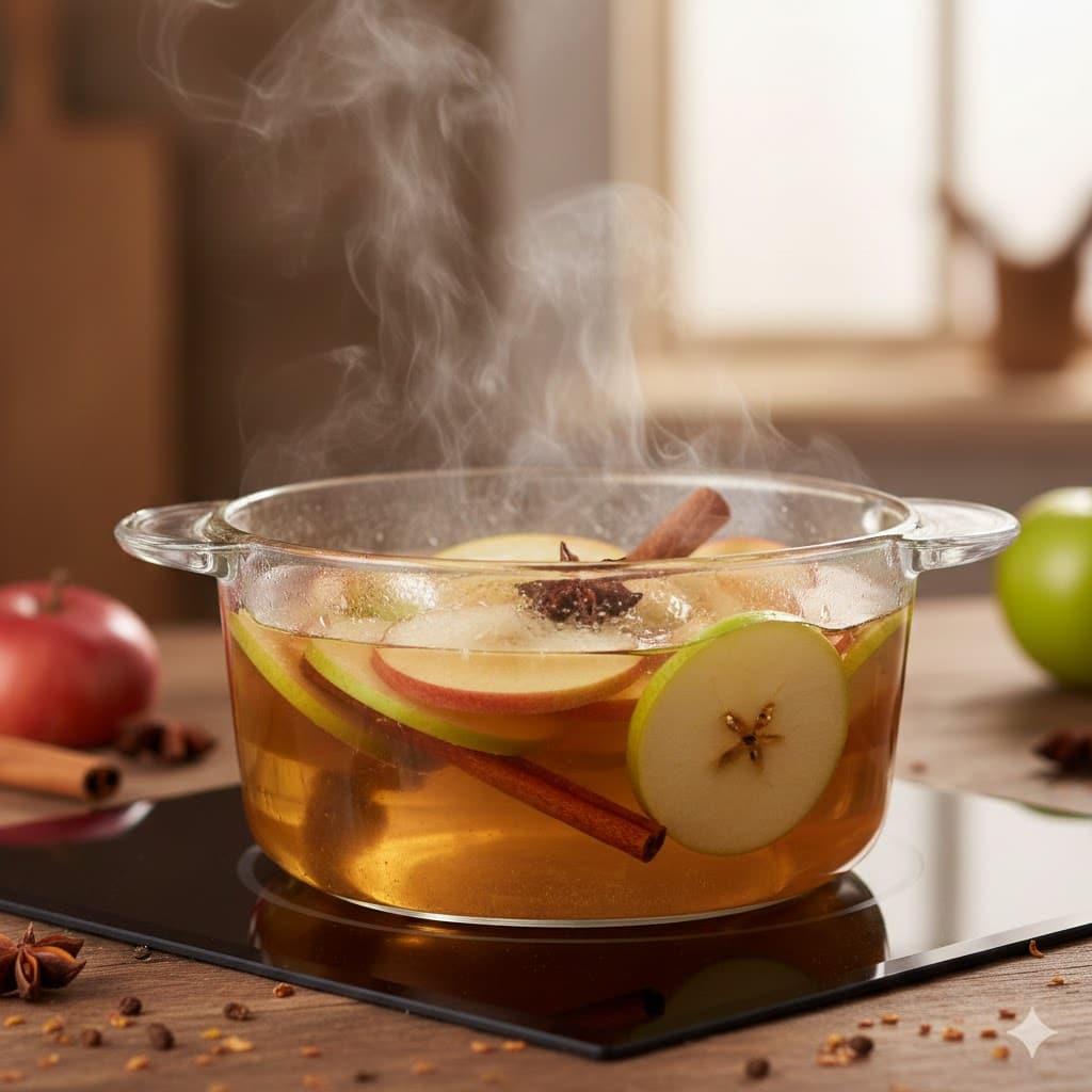 Simmering apples with cinnamon and ginger for gut health wellness.