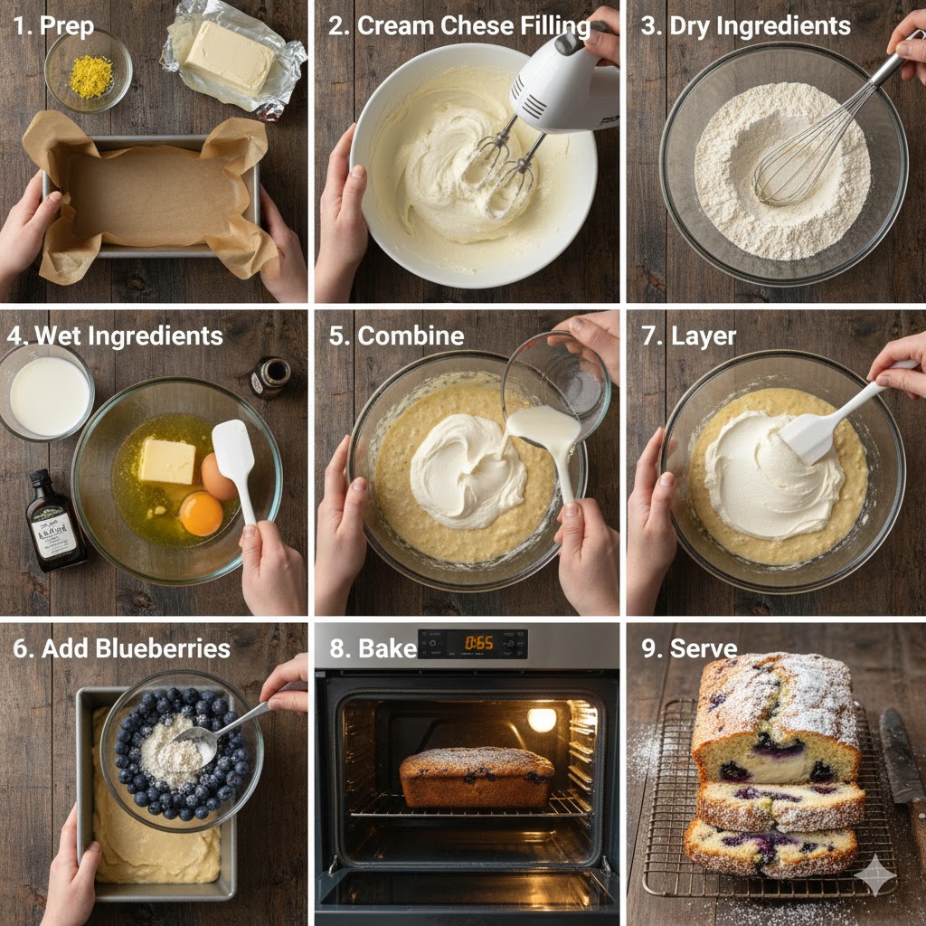 step by step for Blueberry Cream Cheese Loaf