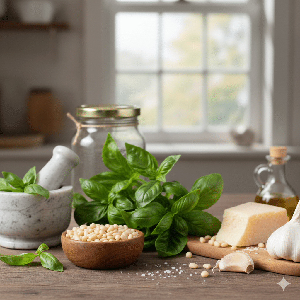 Homemade Pesto Sauce ingredients