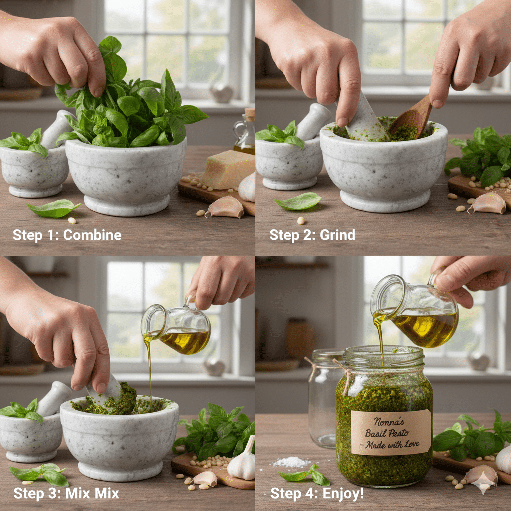 Homemade Pesto Sauce step by step